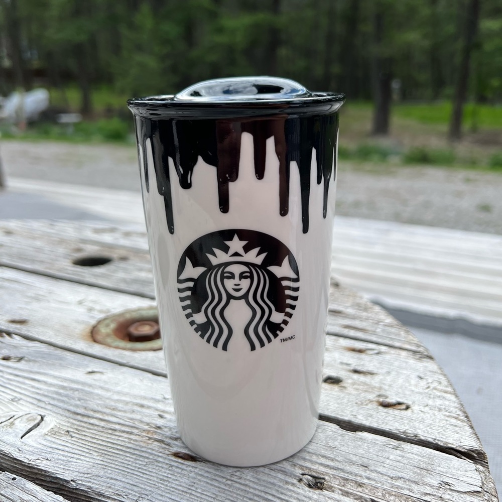 STARBUCKS | Black Paint Drip Ceramic Tumbler Circa 2014